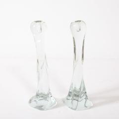 Renato Anatra Pair of Signed Renato Anatra Transparent Sculptural Murano Glass Candlesticks - 4745561