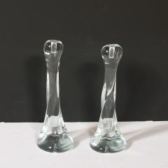 Renato Anatra Pair of Signed Renato Anatra Transparent Sculptural Murano Glass Candlesticks - 4745572