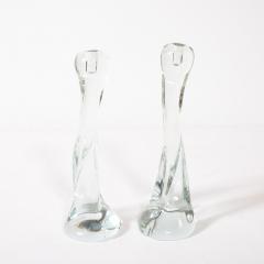 Renato Anatra Pair of Signed Renato Anatra Transparent Sculptural Murano Glass Candlesticks - 4745596