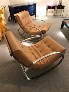 Renato Zevi Pair of Rocking Lounge Chair Metal Leather by Renato Zevi Italy 1970s - 776900