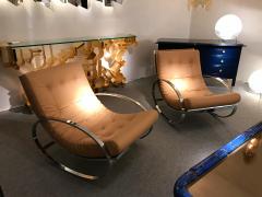 Renato Zevi Pair of Rocking Lounge Chair Metal Leather by Renato Zevi Italy 1970s - 776901