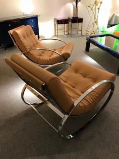 Renato Zevi Pair of Rocking Lounge Chair Metal Leather by Renato Zevi Italy 1970s - 776902