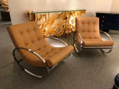 Renato Zevi Pair of Rocking Lounge Chair Metal Leather by Renato Zevi Italy 1970s - 776903