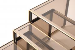 Renato Zevi Renato Zevi Set of Brass and Smoked Glass Nesting Tables Italy circa 1970 - 4420771