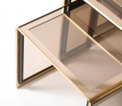 Renato Zevi Renato Zevi Set of Brass and Smoked Glass Nesting Tables Italy circa 1970 - 4420772