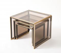 Renato Zevi Renato Zevi Set of Brass and Smoked Glass Nesting Tables Italy circa 1970 - 4420776