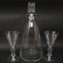 Rene Lalique Glass Strasbourg Decanter with 2 Glasses - 2846461