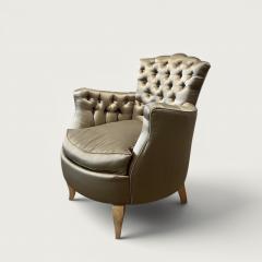 Rene Prou French Pair of Button Back Small Armchairs circa 1940 attributed to Ren e Prou - 4572996
