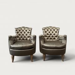 Rene Prou French Pair of Button Back Small Armchairs circa 1940 attributed to Ren e Prou - 4573002