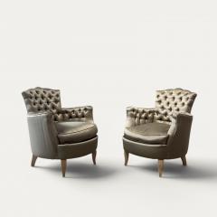 Rene Prou French Pair of Button Back Small Armchairs circa 1940 attributed to Ren e Prou - 4575873