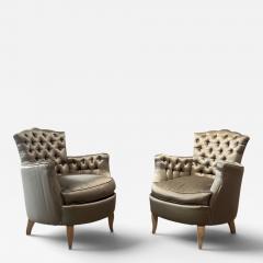 Rene Prou French Pair of Button Back Small Armchairs circa 1940 attributed to Ren e Prou - 4575874