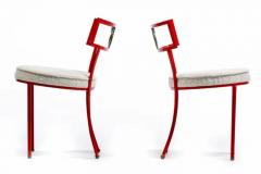 Rene Prou French Red Enameled Iron and Brass Side Chairs with Stylized Wreath Detail 1940s - 3975210