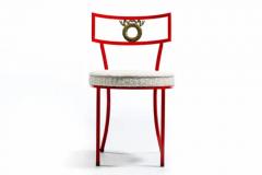 Rene Prou French Red Enameled Iron and Brass Side Chairs with Stylized Wreath Detail 1940s - 3975213