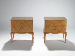 Rene Prou Mid century Ren Prou sycamore brass nightstands side tables 1940s - 983650