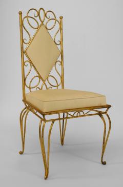 Rene Prou Pair of French 1940s Gilt Metal Side Chairs - 424903