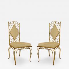 Rene Prou Pair of French 1940s Gilt Metal Side Chairs - 425575