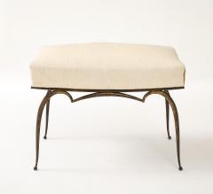 Rene Prou Ren Prou Gilt Upholstered Stool Tapered Legs Spherical Feet France c 1940 s - 4508977