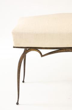 Rene Prou Ren Prou Gilt Upholstered Stool Tapered Legs Spherical Feet France c 1940 s - 4508981