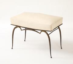 Rene Prou Ren Prou Gilt Upholstered Stool Tapered Legs Spherical Feet France c 1940 s - 4508986