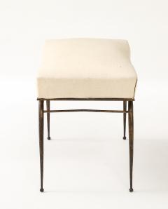 Rene Prou Ren Prou Gilt Upholstered Stool Tapered Legs Spherical Feet France c 1940 s - 4509106
