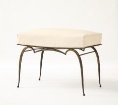 Rene Prou Ren Prou Gilt Upholstered Stool Tapered Legs Spherical Feet France c 1940 s - 4509108