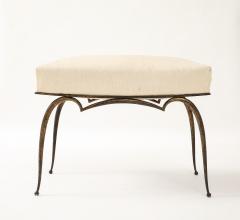 Rene Prou Ren Prou Gilt Upholstered Stool Tapered Legs Spherical Feet France c 1940 s - 4509109