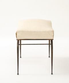 Rene Prou Ren Prou Gilt Upholstered Stool Tapered Legs Spherical Feet France c 1940 s - 4509110