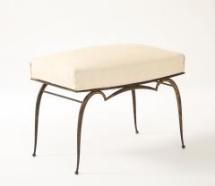 Rene Prou Ren Prou Gilt Upholstered Stool Tapered Legs Spherical Feet France c 1940 s - 4509111