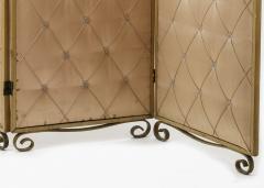 Rene Prou Rene Prou pale rose 4 fold room screen with gold leaf wrought iron accent - 948490