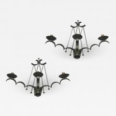 Rene Prou Rene Prou refined pair of wrought iron 3 light sconces - 1225896