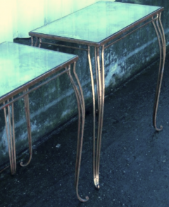 Rene Prou Rene Prou superb refined gold leaf wrought iron pair of tables - 1206333
