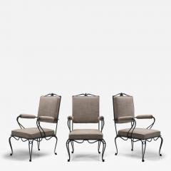 Rene Prou Set of Three Armchairs with Metal Frames by Ren Prou Attr France ca 1940s - 4623884