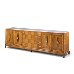 Renzo Rutili Renzo Rutili for Johnson Furniture Mid Century Walnut Brass and Marble Credenza - 4774942
