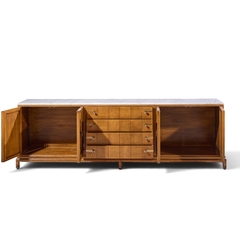Renzo Rutili Renzo Rutili for Johnson Furniture Mid Century Walnut Brass and Marble Credenza - 4774943