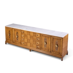 Renzo Rutili Renzo Rutili for Johnson Furniture Mid Century Walnut Brass and Marble Credenza - 4774945