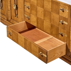 Renzo Rutili Renzo Rutili for Johnson Furniture Mid Century Walnut Brass and Marble Credenza - 4774946