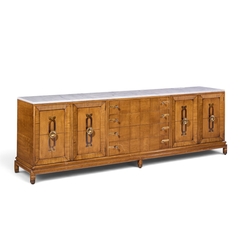 Renzo Rutili Renzo Rutili for Johnson Furniture Mid Century Walnut Brass and Marble Credenza - 4776704