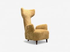 Renzo Zavanella Honey Sheepskin Wood Rare Lounge Chairs Italy 1950s - 4265504