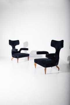 Renzo Zavanella Pair of Zavanella Wood and Black Velvet Chairs - 3666940