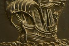 Repouss Fire Screen in Patinated Brass with Galleon Early 20th Century - 4677504