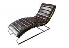 Restoration Hardware Oviedo Dark Brown Leather Chrome Frame Chaise Lounge Chair - 2632244