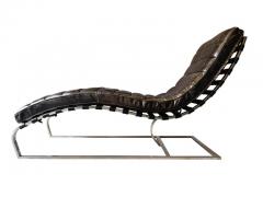 Restoration Hardware Oviedo Dark Brown Leather Chrome Frame Chaise Lounge Chair - 2632264