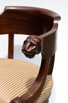 Restoration Period Barrel Back Mahogany Chair With Carved Lion Heads - 4382738