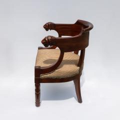 Restoration Period Barrel Back Mahogany Chair With Carved Lion Heads - 4382741