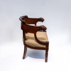 Restoration Period Barrel Back Mahogany Chair With Carved Lion Heads - 4382743