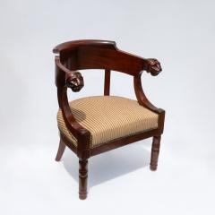 Restoration Period Barrel Back Mahogany Chair With Carved Lion Heads - 4382745