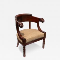 Restoration Period Barrel Back Mahogany Chair With Carved Lion Heads - 4383610