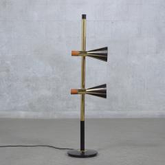 Restored 1960s Mid Century Modern Floor Lamp Brass Wood Elegance - 3494212
