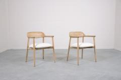 Restored 1990s Mid Century Boucle Armchairs White Upholstered with Beech Finish - 3485865