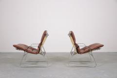 Restored Elsa Nordahl Solheim Mid Century Modern Leather Chrome Lounge Chairs - 3485846